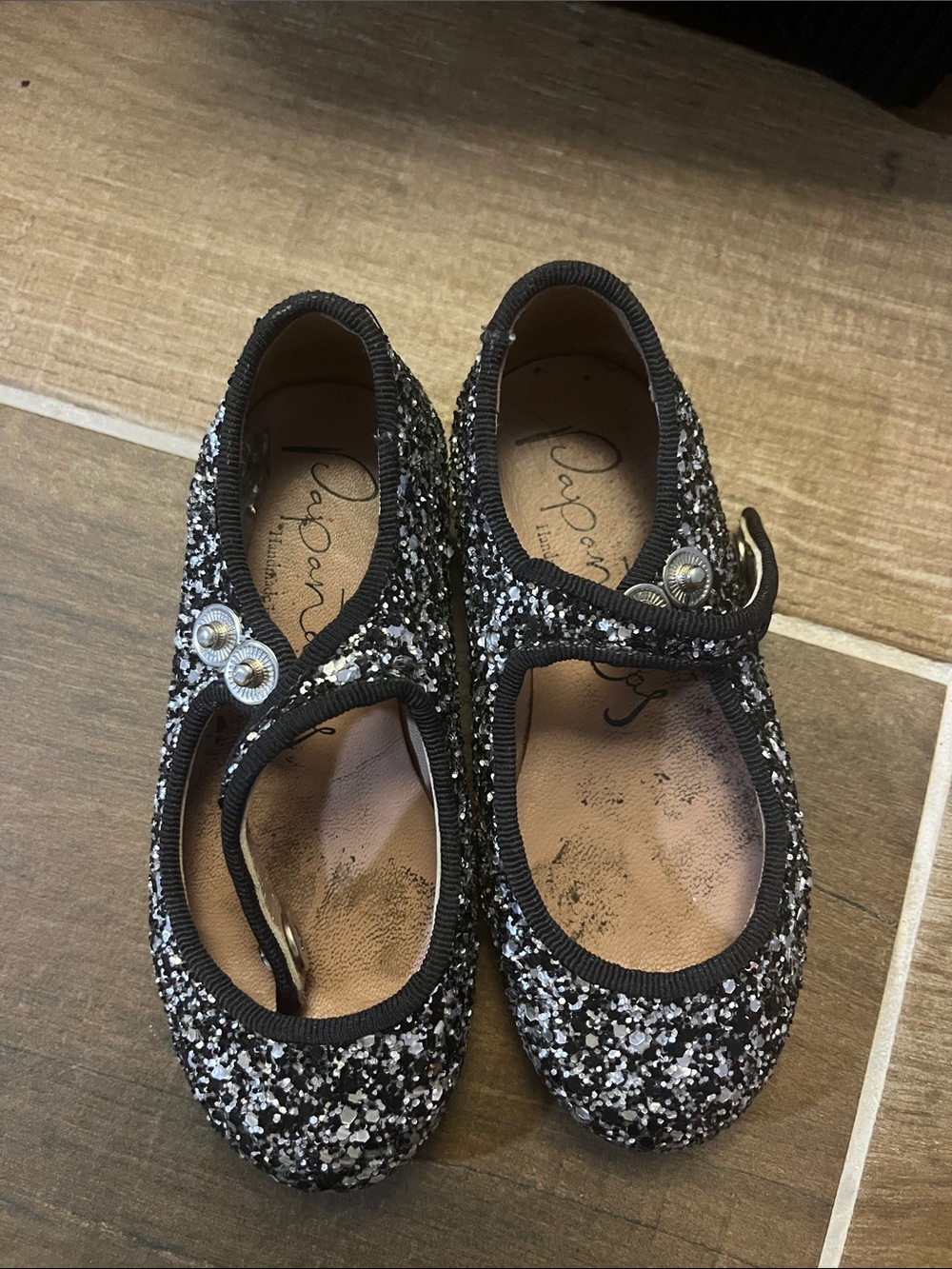 Girls Black Glitter Mary Jane Flats